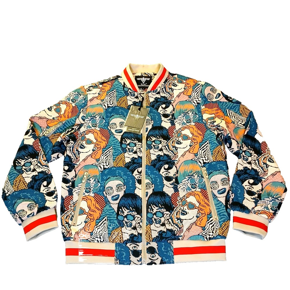 V.I.P. Collection Men's Multi Faces Jacket Size L Amazing Fashion Bomber Jacket